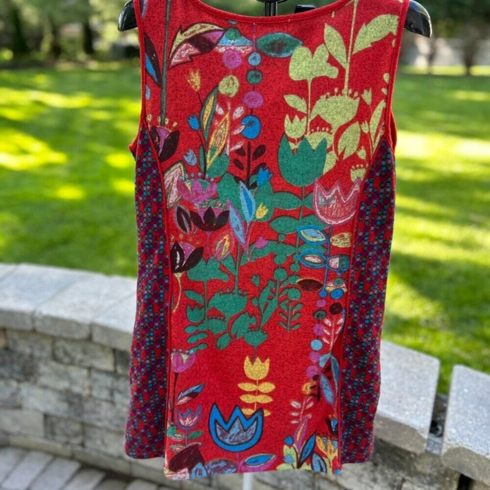 Boho Floral Midi Dress Sleeveless A-Line Sundress Red Multicolor Botanical Print - Picture 10 of 14